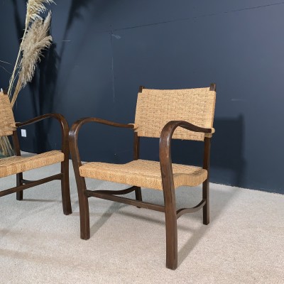 Paire de fauteuils en bois et corde 1960