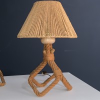 Pair of rope lamps by "Audoux Minet" 1950