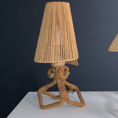 Pair of rope lamps by "Audoux Minet" 1950