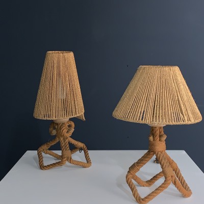 Paire de lampes en corde par "Audoux Minet" 1950