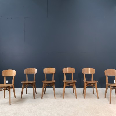 Série de 6 chaises en bois 1950