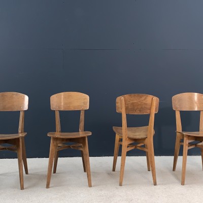 Série de 6 chaises en bois 1950