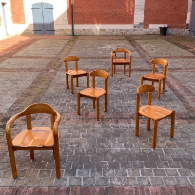 Série de chaises et fauteuil en pin 1970