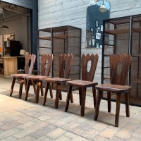 Series of brutalist chairs in solid elm circa 1960