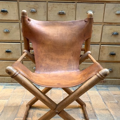 Leather and wood armchair 1950