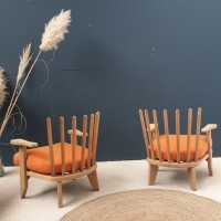 Pair of french designer GUILLERME and CHAMBRON armchairs