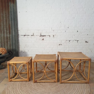 Rattan and cane nesting table