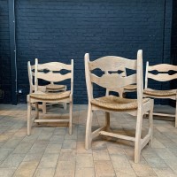 Series of 10 wood and straw chairs 1960