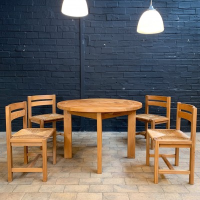 Vintage table and chairs in elm 1970 Chapo Regain