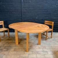 Vintage table and chairs in elm 1970 Chapo Regain