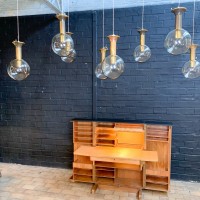 Series of 8 vintage copper and glass pendant lights