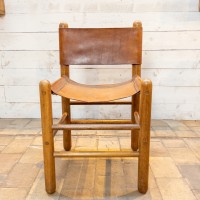 Chaise cuir et bois 1950