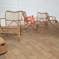 Set of four rattan armchairs