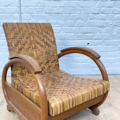 Rattan and wood armchair 1950