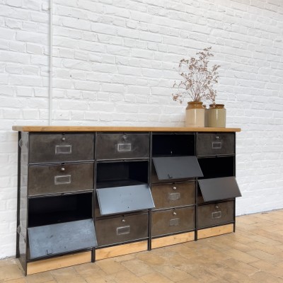 Industrial metal and wood cabinet