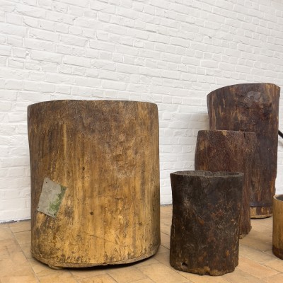 Set of large primitive wooden pots