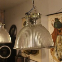 Set of 3 glass lamps Holophane 1950