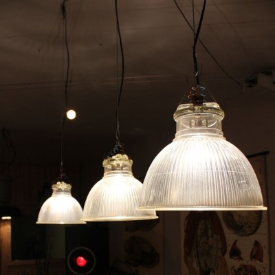 Set of 3 glass lamps Holophane 1950